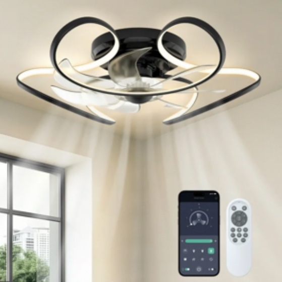 BLITZWILL Modern Ceiling Fans with Lights Remote APP Control, 3 Colors Dimmable and 6 Speeds, Low Profile Ceiling Fans, Timing, Reversible Motor for Bedroom and Living Room, Black