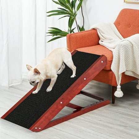 Pefilos 24 Tall Pet Ramp 4 Levels Height Adjustable for Small Dog & Cat Ramp Wood Folding Portable Dog Stairs with Slip Carpet Surface Black