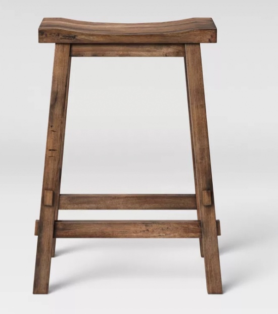 Halifax Farmhouse Wood Counter Height Barstool Brown - Threshold™: Rectangle, Backless, Hardwood Frame