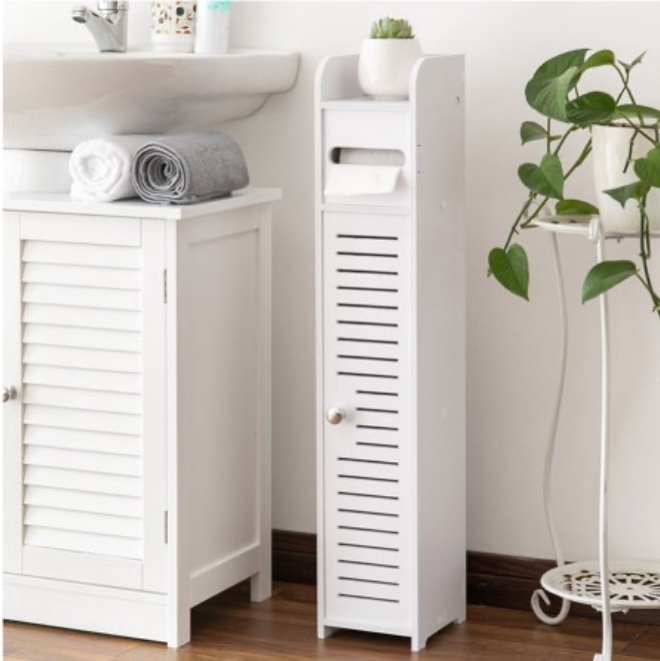 Toilet Paper Holder Stand Small Bathroom Storage Cabinet for Toilet Paper Storage Toilet Paper Stand Waterproof for Small Spaces White by AOJEZOR