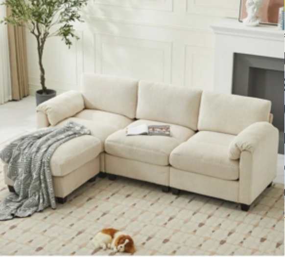 Modular Sectional Sofa, L Shaped Corduroy Sofa Couch, Modular Sectionals with Ottomans, 4 Seat Sofa Couch with Chaise for Living Room Bedroom-incomplete box a only