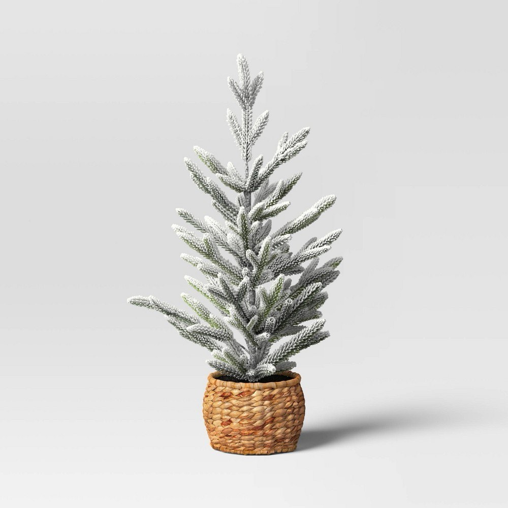 30" Artificial Flocked Christmas Tree in Woven Basket - Threshold™