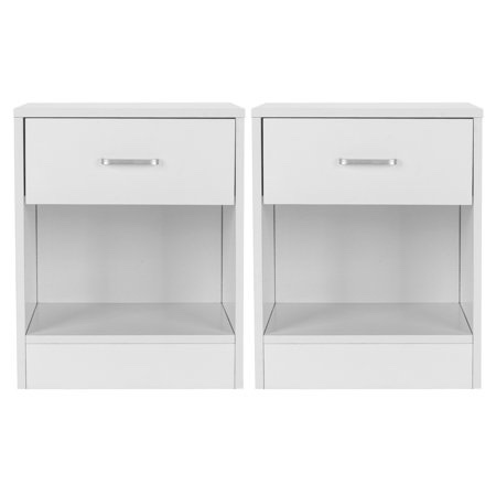 Zimtown White Set of 2 Wood Elegant Night Stand W/1 Drawer Storage Beside End Table