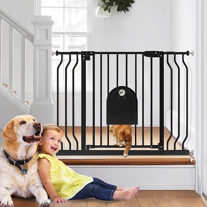 Cumbor 29.7"-40.6" Baby Gate for Stairs, Mom's Choice Awards Winner-Dog Gate for Doorways, Pressure Mounted Self Closing Pet Gates for Dogs Indoor, Durable Safety Child Gate with Easy Walk Thru Door
