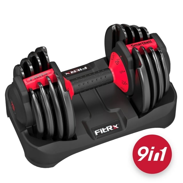 FitRx SmartBell  25lbs. Quick-Select 9 in 1 Adjustable Dumbbell for Home Gym  5-25lbs. Weight in 2.5lbs Increments