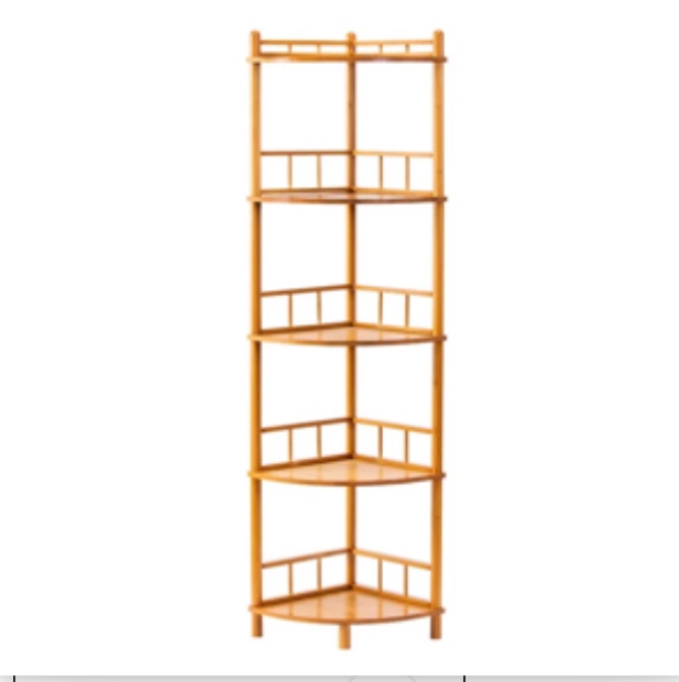 5-Tier Corner Shelf, Wooden Corner Bookshelf, Display Shelf, for Living Room, Home Office, Tall Corner Shelf, Indoor Plant Stands Outdoor, Small Space, with Guardrail