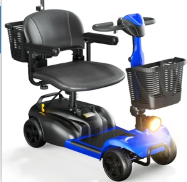 SACVON 4 Wheels Mobility Scooter with Cane Holder for Seniors, Electric Folding Wheelchair Device for Travel, Blue