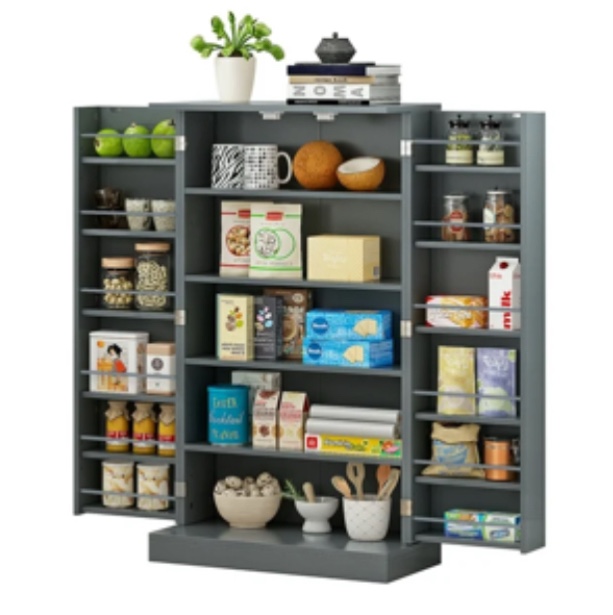 HOMEFORT 41" Farmhouse Kitchen Pantry, Storage Cabinet with Doors and Adjustable Shelves for Kitchen, Living Room and Dinning Room in Grey