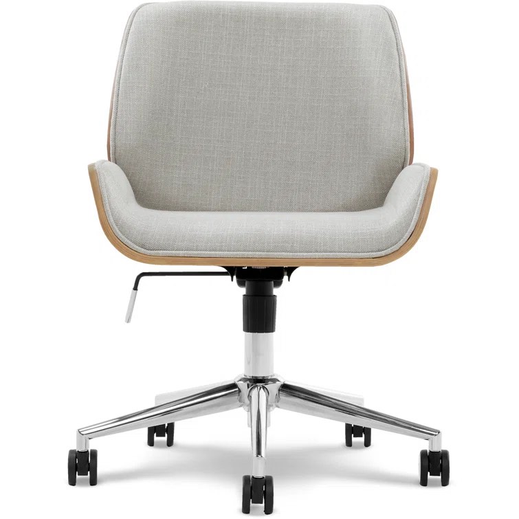 Elle Decor Ophelia Modern Low-Back Office Chair, Bentwood Frame, Chrome Finish Swivel Metal Base