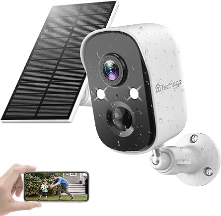 Techage Security Cameras Wireless Outdoor, Solar Cameras for Home Security Outside with AI Motion Detection, 1080P Color Night Vision, IP66 Weatherproof, 2-Way Talk, 2.4Ghz WiFi, Cloud/SD Storage