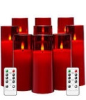 Flameless Flickering Battery Operated Candles 9PACK Real Wax Pillar LED Candles with 10-Key Remote Control and 24 Hours Timer for Wedding, Party, Home Decoration (Red)