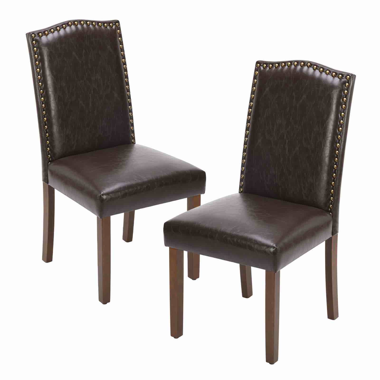 Dining Chair, Faux Leather, Brown, Set of 2