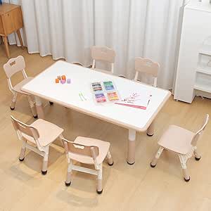ALBSEOY Kids Table and Chairs, Kids Table and Chair Set for Boys and Girls Age 2-12, Height Adjustable Table with 6 Seats, Preschool Table,Kids Table for Classrooms/Daycares/Homes