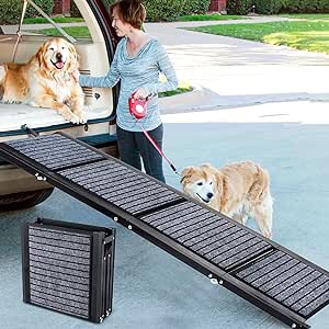 Extra Long 67” Dog Ramp for Car Heavy Duty Foldable Dog Ramp for Large Dogs Stairs with Non-Slip Rug Surface, 17" Wide Pet Steps for Car, SUV & Trucks, Dog Ladders for Medium Small Dogs Up to 250Lbs