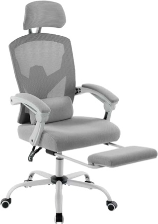 Amazon Basics Ergonomic Executive Office Desk Chair with Flip-up Armrests and Adjustable Height, Tilt and Lumbar Support, Cream Bonded Leather, 29.5"D x 28"W x 43"H (Previously AmazonCommercial brand) gray