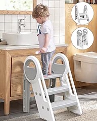 Sephyroth Kid Step Stools for Bathroom Sink,Adjustable 3 Step Stools with Handles to 2 Step Stool for Kids Toilet Potty Training,Kitchen Counter Plastic Toddler Step Stool Helper(White)