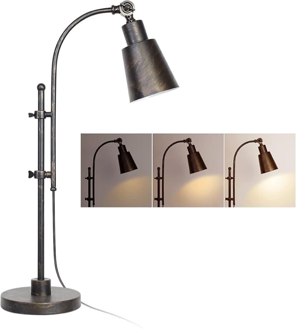 Metal Desk Lamp Rustic Task Lamp Black Adjustable, Industrial Style Lamp with On/Off Switch, Vintage Work Lamp, Reading Lamp for Bedroom, Study Room &Office, ETL Certificate. (Black01-3S)