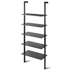 Costway 5-Tier Ladder Shelf Wood Wall Mounted Bookshelf W/Metal Frame Display Shelf
