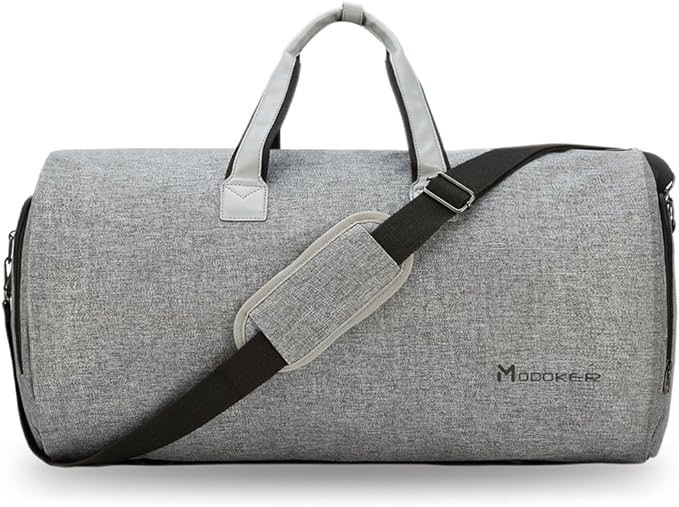 PlumeBay Convertible Garment Bag for Traveling with Shoulder Strap, Carry on Travel Duffle Suit Bag with Shoe Compartment for Men Women, Overnight Weekender bags (Single-Zipper Design), Grey