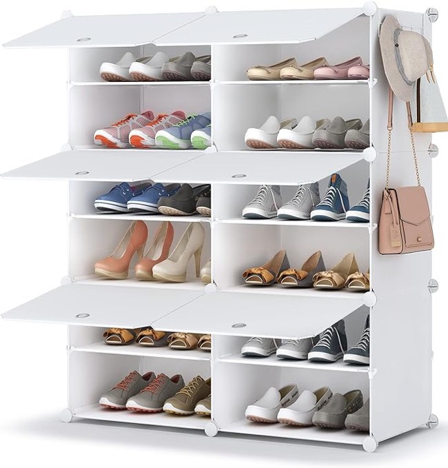 HOMIDEC Shoe Rack, 6 Tier Shoe Storage Cabinet 24 Pair Plastic Shoe Shelves Organizer for Closet Hallway Bedroom Entryway White 2 by 6