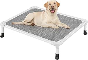 Veehoo Chew Proof Elevated Dog Bed - Cooling Raised Pet Cot - Silver Aluminum Frame and Durable Textilene Mesh Fabric, Unique Designed No-Slip Feet for Indoor or Outdoor Use, Gray, Large