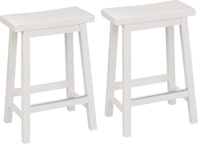 OUllUO White Bar Stools, Backless Counter Height Stools, Set of 2, Solid Wood Saddle Stools with Metal Legs, 24 Inch Kitchen Counter Stools, Stools for Kitchen Island, Pub, Bar,521P-WHWD