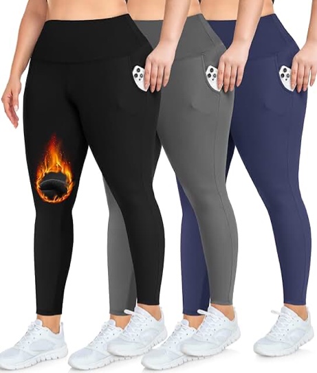 NEW YOUNG 3 Pack Fleece Lined Leggings with Pockets for Women,High Waisted Thermal Warm Winter Yoga Pants