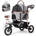 SKISOPGO Foldable Pet Jogger Strollers for Small Medium Dogs Cats, 3 in 1 Dog Jogging Stroller, No-Zip Dog Wagon Stroller with Detachable Carrier, Durable Rubber Wheels for Travel (Grey)
