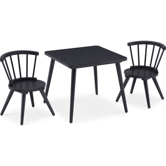 Delta Children Windsor Kids Wood Table Chair Set (2 Chairs Included) - Ideal for Arts & Crafts, Snack Time, Homeschooling, Homework & More, Midnight Grey