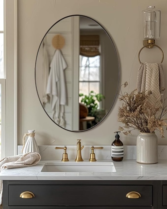 ANDY STAR Bronze Oval Mirror, 24x36'' Large Brushed Bronze Bathroom Mirror, Oval Wall Mirror for Bathroom Oval Vanity Mirror in Stainless Steel Frame Wall Mount Horizontal or Vertical Brushed Bronze 24" x 36"