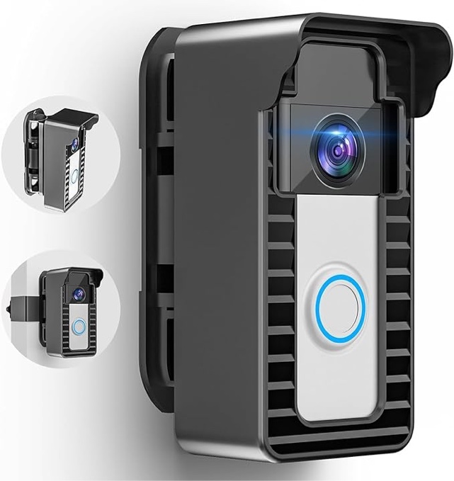 Anti-Theft Video Doorbell Mount No Drill, Adjustable 45 to 135 Doorbell Angle Camera Mount for Apartment, Compatible with Most Video Doorbells, 2 Installation Methods(Door Mount & Wall Mount)
