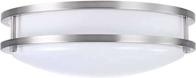 Ceiling Light Fixture, Double Ring, Flush Mount Ceiling Light, 20W(95W Eq), Bathroom Light Fixtures, Kitchen Light Fixtures,1400lm, 4000K, Brushed Nickel, ETL (12", Natural White)