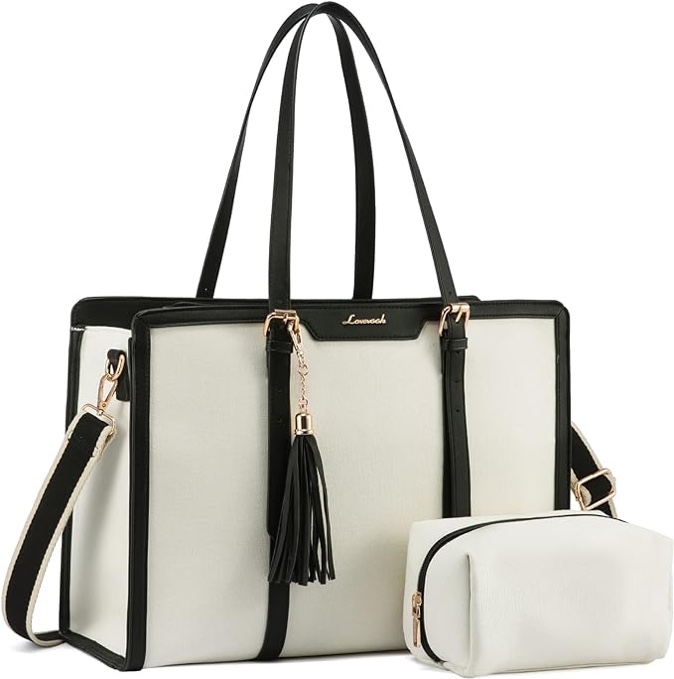 LOVEVOOK Laptop Tote Bag for Women,15.6 inch Canvas Leather Computer bag with Clutch Purse for Business, Travel, Casual