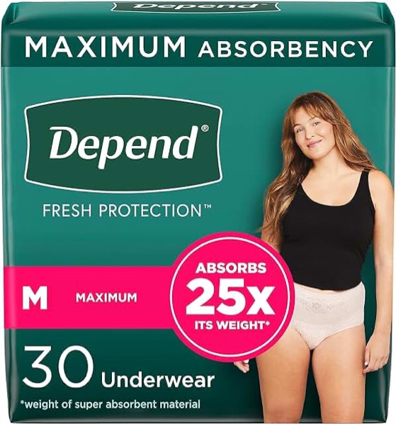 Depend Fresh Protection Adult Incontinence Underwear for Women  Maximum  M  Blush  30Ct