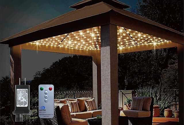 Anycosy Christmas Net Lights Outdoor, 10ft x10ft 480 LED Gazebo Lights with Remote, Timer Dimming Bush Mesh Lights Waterproof for Wedding Tent Canopy