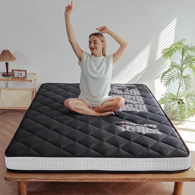 MAXYOYO 6" Extra Thick Futon Mattress Floor Mattress, Queen Size Diamond Pattern Mattress Pad Tatami Pad Japanese Floor Mattress for Adults Floor Bed Roll Up Mattress Guest Mattress, Black