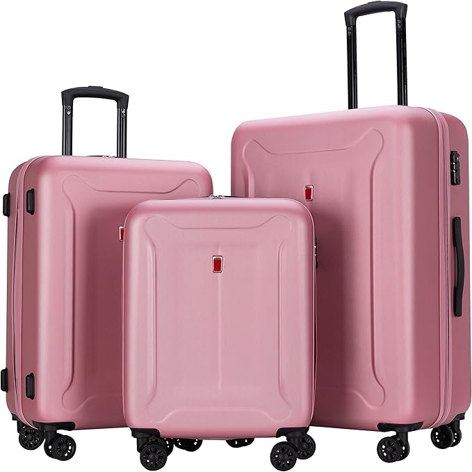 Widfre Luggage Sets 3 Pieces Carry on Suitcase Hardshell Lightweight Travel with Double Spinner Wheels Locks TSA Approved (Hot Pink)