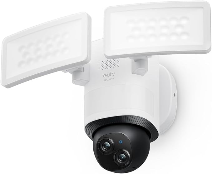 eufy Security Floodlight Camera E340 Wired, 360° Pan and Tilt, 24/7 Recording, Dual-Band Wi-Fi, 2,000 Lumens, Motion-Activated, Dual Camera, HomeBase 3 Compatible, Local Storage, No Monthly Fee