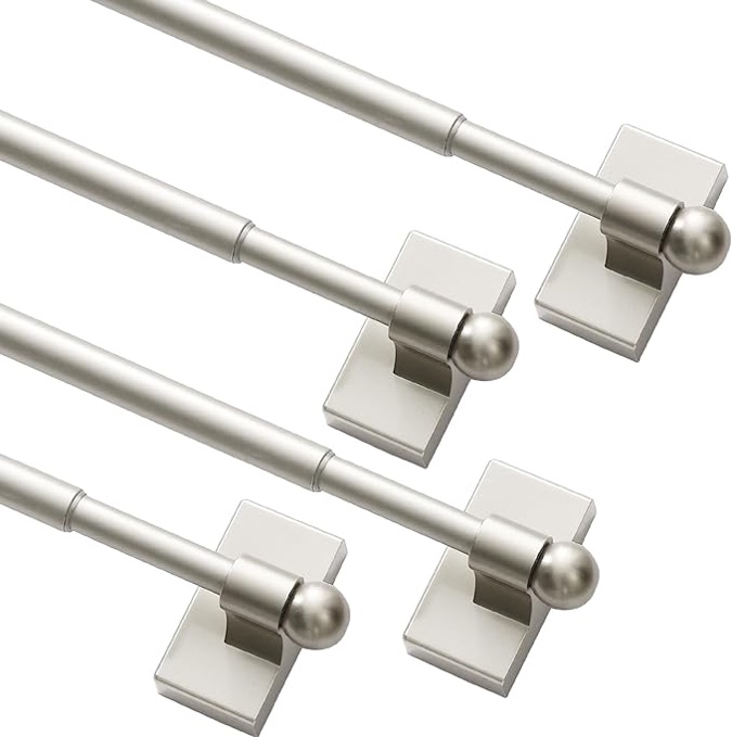 Turquoize 4 Pack Magnetic Curtain Rod Magnetic Curtain Rods For Metal Doors Multi-Use Adjustable Cafe Sidelight Magnetic Rods Extends from 09 inch to 16 inch Magnetic Cafe Curtain Rod, Nickel, 4 Pack 9-16 Inch 4 Pack Nickel