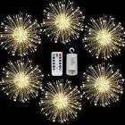 FOOING 6 Pack Firework Lights Led Copper Wire Starburst String Lights 8 Modes Battery Operated Fairy Lights with Remote,Wedding Christmas Decorative Hanging Lights for Party Patio (Warm White)