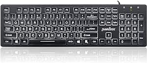 Perixx PERIBOARD-317 Wired Backlit USB Keyboard, Big Print Letter with White Illuminated LED, US English Layout,Black