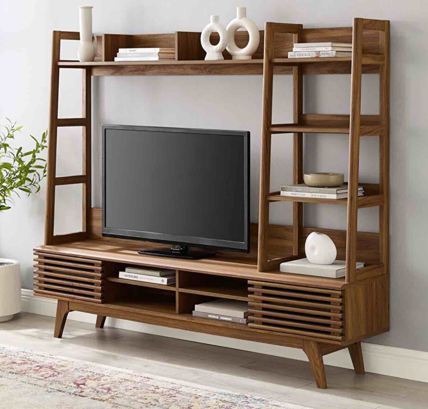 Modway Furniture Render TV Stand Entertainment Center Walnut