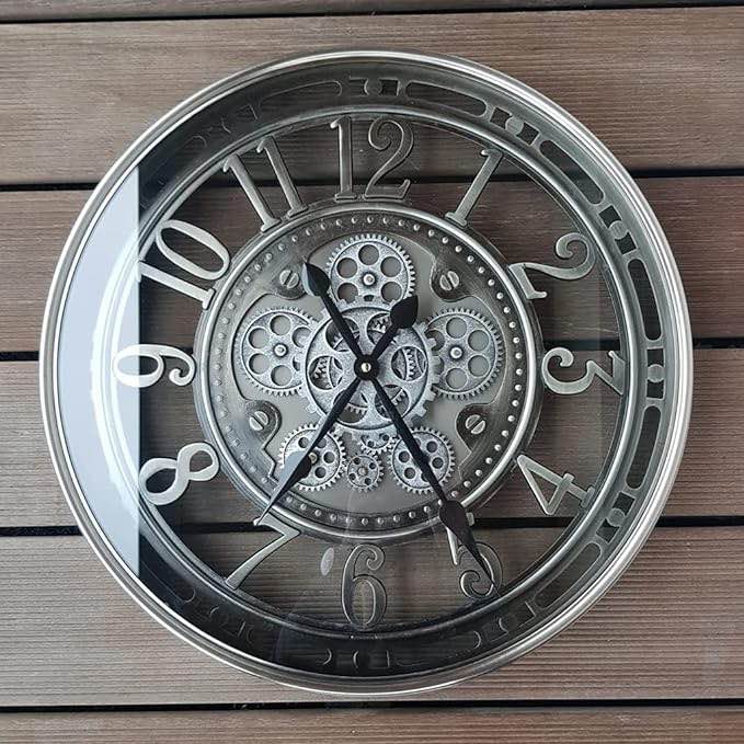 INFINITY TIME 21 Inch Moving Gear Wall Clock Modern,Vintage Industrial Steampunk Exposed Gear Clock, Large Wall Clocks for Living Room Decor,Gunmetal Arabic Brushed Chrome Arabic 21INCH