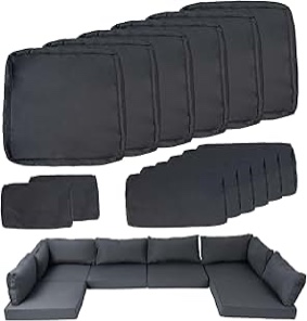 9 Pack Outdoor Patio Cushions Replacement Covers Fit for 5 Pieces 4-Seater Wicker Rattan Furniture Conversation Set Sectional Sofa Seat Cushion Pillow, Water-Resistant Fadeless,Dark Grey-Covers Only