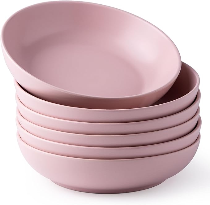 AmorArc 8.5 Inch Stoneware Pasta Bowls, 32oz Large Bowls Set of 6 for Kitchen, Wide Bowls for Pasta,Salad,Oatmeal, Microwave&Dishwasher Safe, Matte Gray