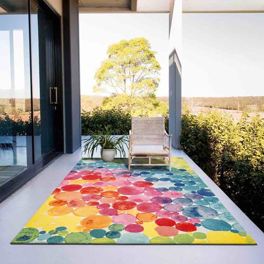 DECOMALL Outdoor Rugs for Patio Deck Porch Balcony Backyard, Multicolored Bubbles, 5'x7' 5' x 7' Sun03