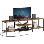 HOOBRO TV Stand with Power Outlets to 75 Inches, TV Console Table with Open Storage Shelves Cabinet, Industrial Media Entertainment Center for Living Room Bedroom, Charcoal Gray and Black BC60DS01