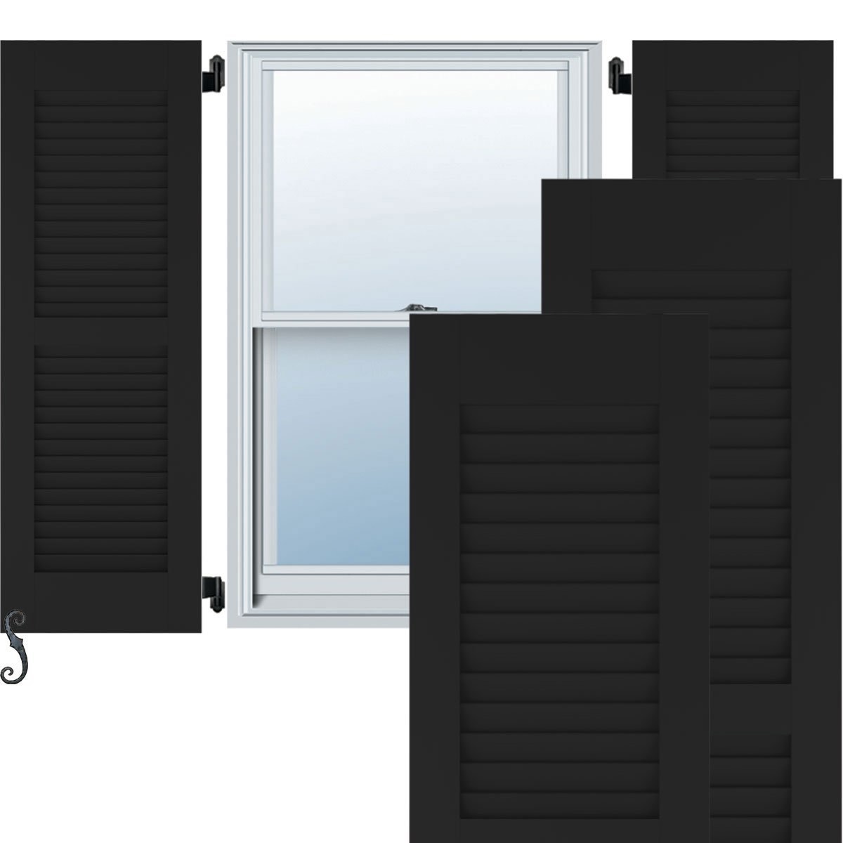 18 W x 60 H Americraft Two Equal Louver Exterior Real Wood Shutters (Per Pair)  Black