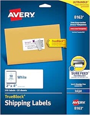 Avery Shipping Labels with TrueBlock Technology for Inkjet Printers 2" x 4", Box of 1,000 (8463) 1,000 labels