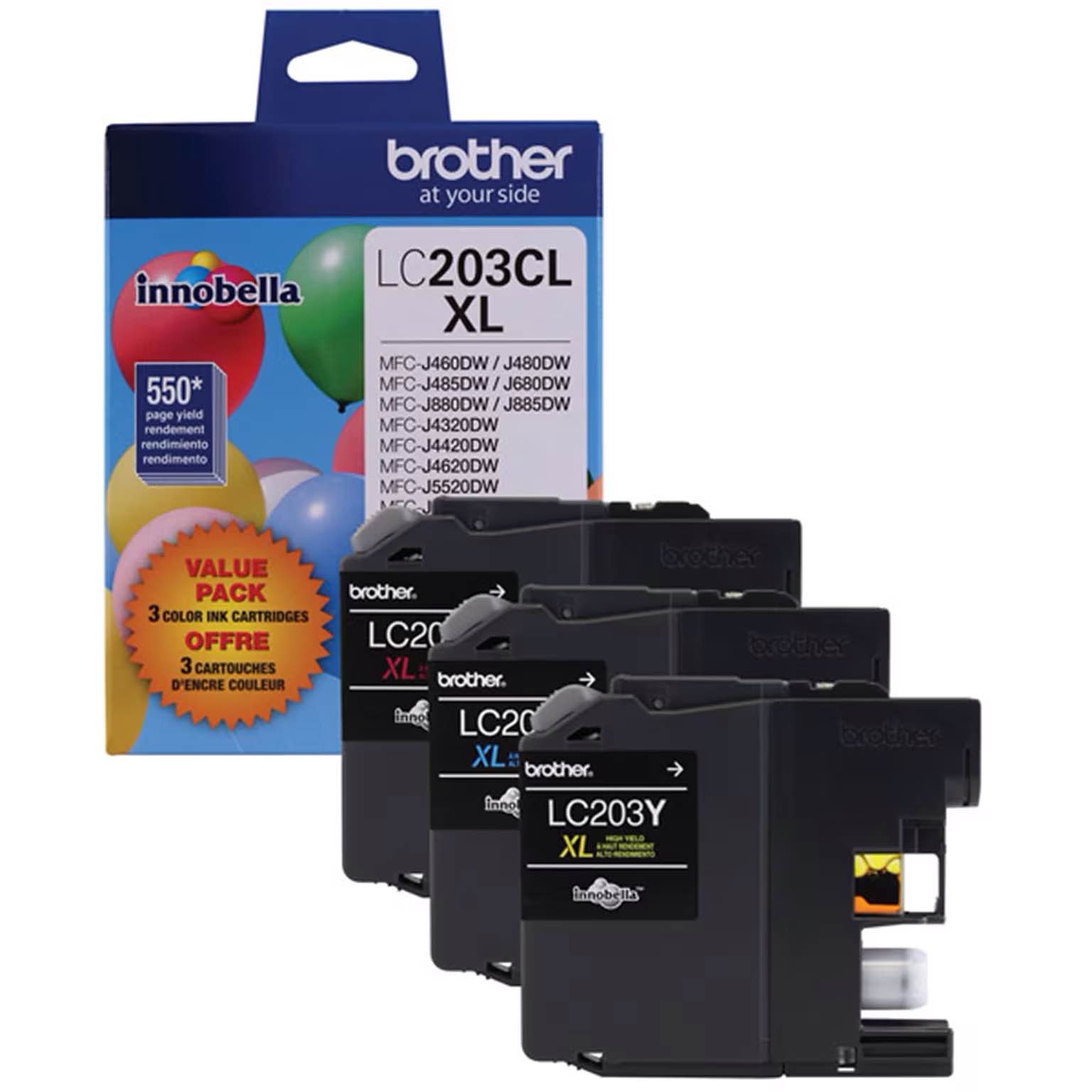 Brother Printer LC2033PKS Multi Pack Ink Cartridge, Cyan/Magenta/Yellow Cyan-Magenta-Yellow Cartridge